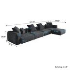 181Übergroßes Cord-Sofa mit Ottomane, L-förmiges, umbaubares Sofa mit tiefer Sitzfläche für modernes Wohnzimmer
