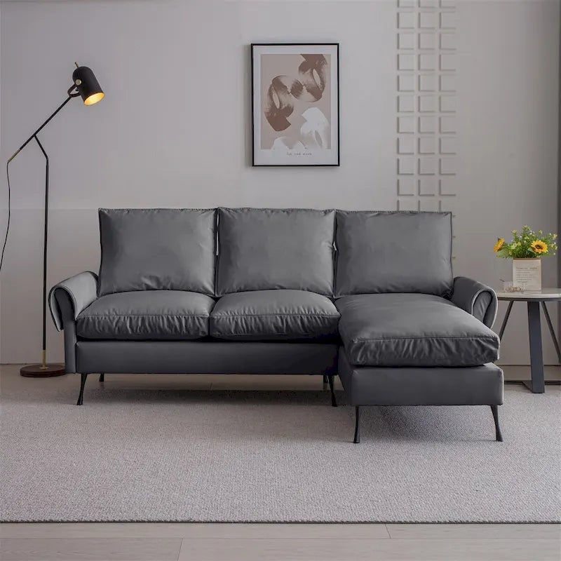 Schnittsofa aus Leder mit L-förmiger Chaiselongue, umkehrbar