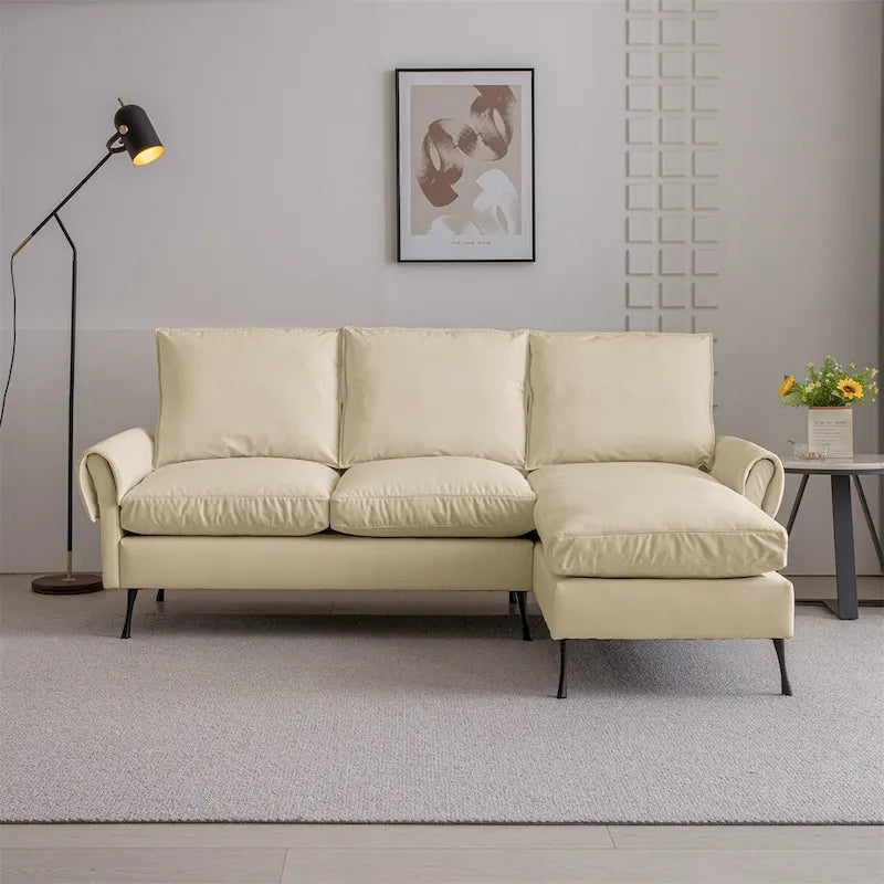 Schnittsofa aus Leder mit L-förmiger Chaiselongue, umkehrbar