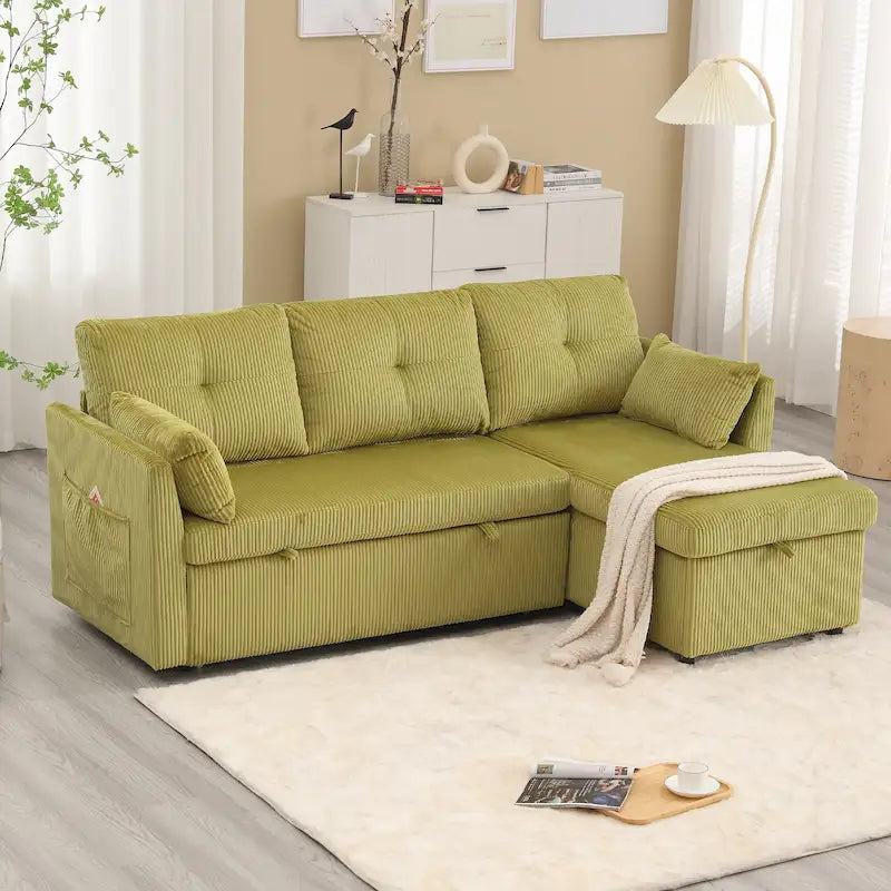Cord/Chenille Bezug L-förmiges Stauraum-Ecksofa mit umstellbarer Chaiselongue und Seitentasche