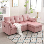 Cord/Chenille Bezug L-förmiges Stauraum-Ecksofa mit umstellbarer Chaiselongue und Seitentasche