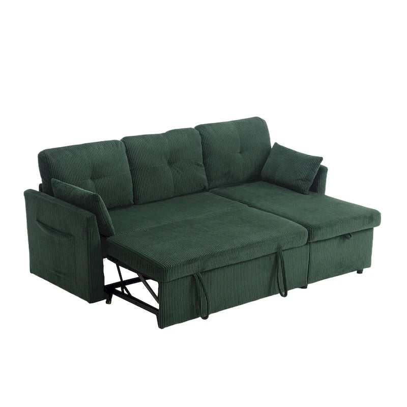 Cord/Chenille Bezug L-förmiges Stauraum-Ecksofa mit umstellbarer Chaiselongue und Seitentasche