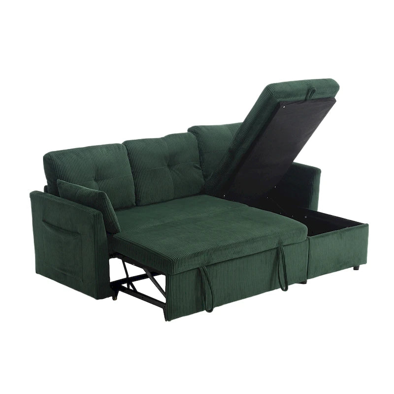 Cord/Chenille Bezug L-förmiges Stauraum-Ecksofa mit umstellbarer Chaiselongue und Seitentasche