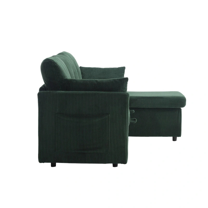 Cord/Chenille Bezug L-förmiges Stauraum-Ecksofa mit umstellbarer Chaiselongue und Seitentasche