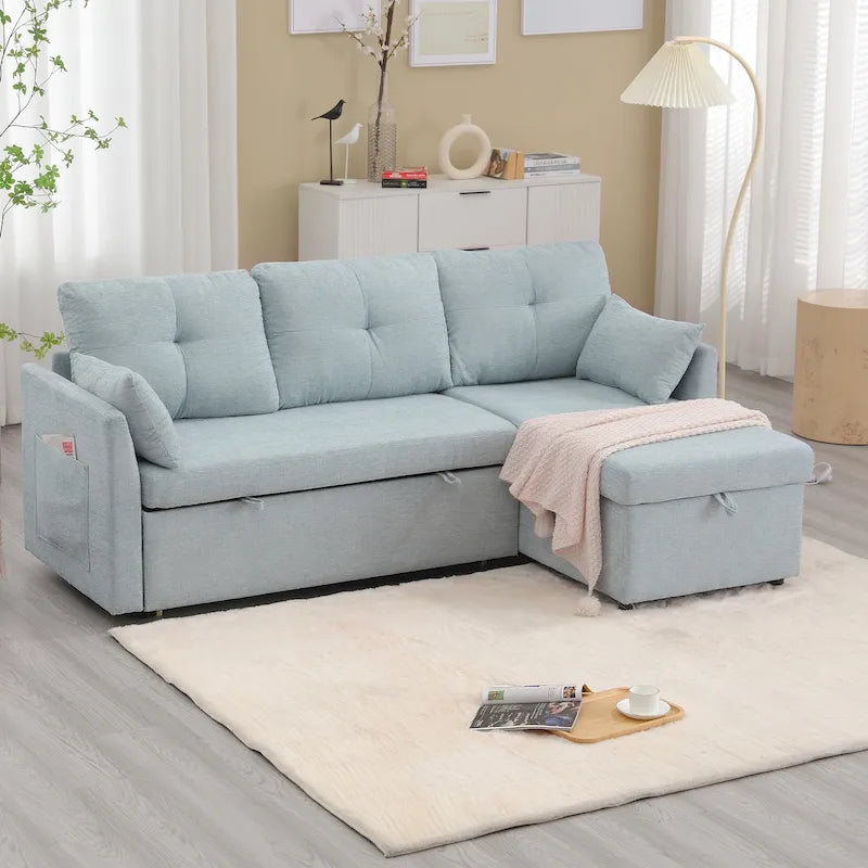Cord/Chenille Bezug L-förmiges Stauraum-Ecksofa mit umstellbarer Chaiselongue und Seitentasche
