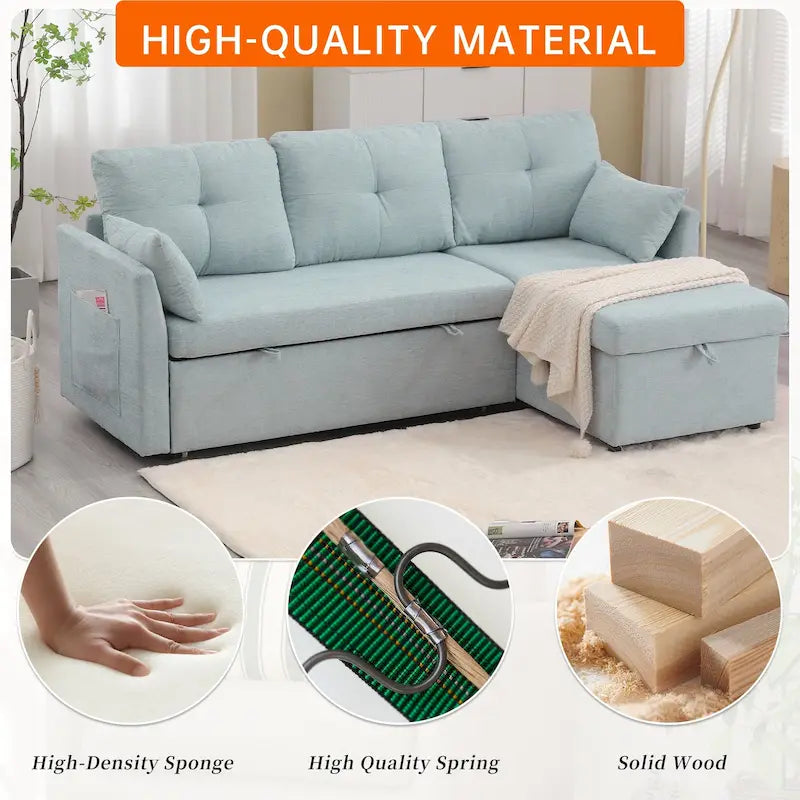 Cord/Chenille Bezug L-förmiges Stauraum-Ecksofa mit umstellbarer Chaiselongue und Seitentasche
