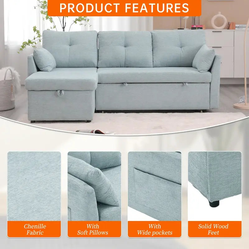 Cord/Chenille Bezug L-förmiges Stauraum-Ecksofa mit umstellbarer Chaiselongue und Seitentasche