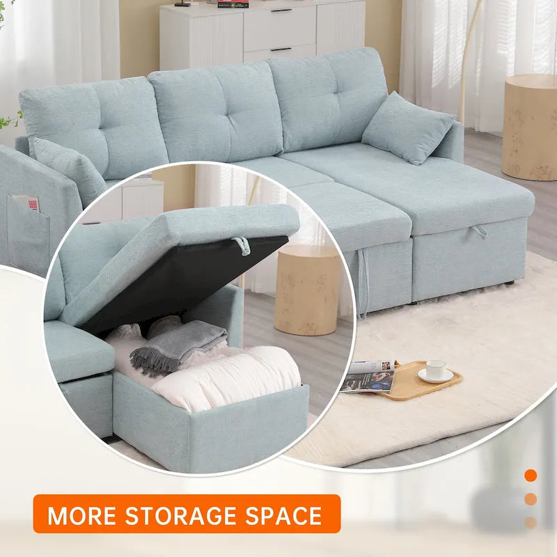 Cord/Chenille Bezug L-förmiges Stauraum-Ecksofa mit umstellbarer Chaiselongue und Seitentasche