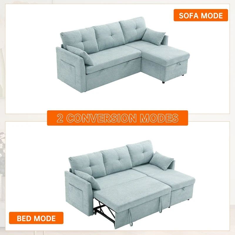 Cord/Chenille Bezug L-förmiges Stauraum-Ecksofa mit umstellbarer Chaiselongue und Seitentasche
