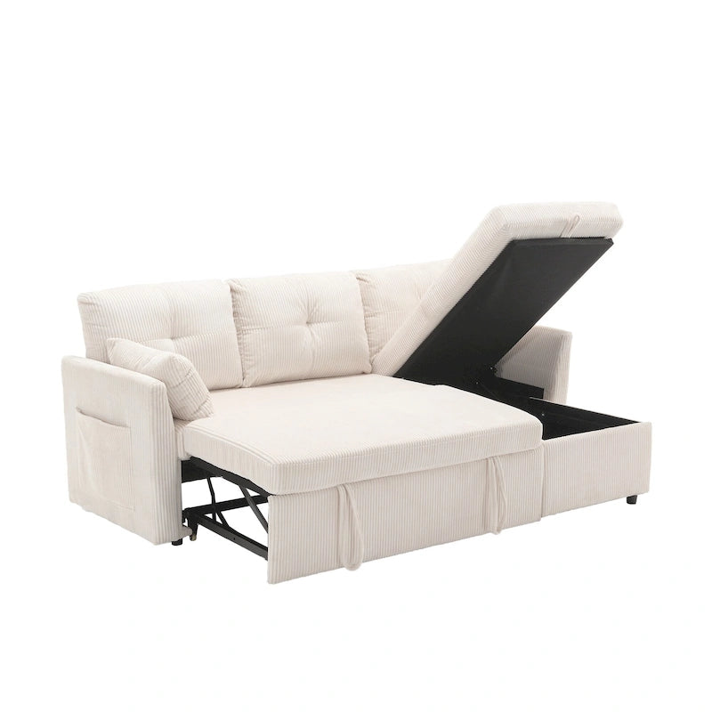 Cord/Chenille Bezug L-förmiges Stauraum-Ecksofa mit umstellbarer Chaiselongue und Seitentasche