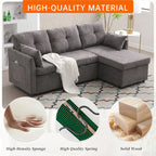 Cord/Chenille Bezug L-förmiges Stauraum-Ecksofa mit umstellbarer Chaiselongue und Seitentasche