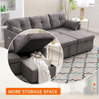 Cord/Chenille Bezug L-förmiges Stauraum-Ecksofa mit umstellbarer Chaiselongue und Seitentasche