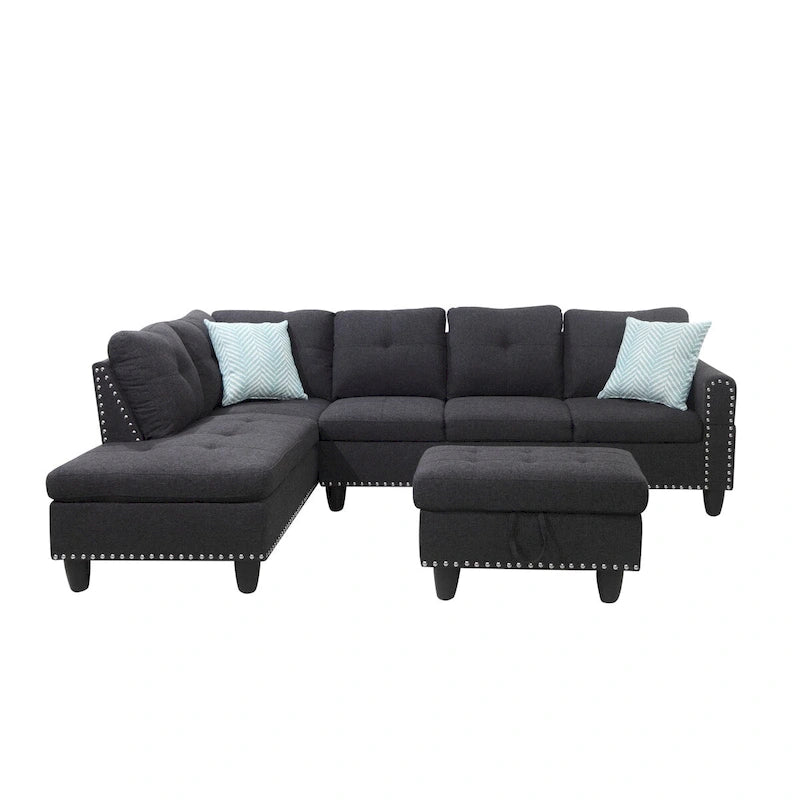 Alger 98 Zoll breites Sofa mit Ottomane und Recamiere, linke Ausrichtung – 98B x 71T x 33H