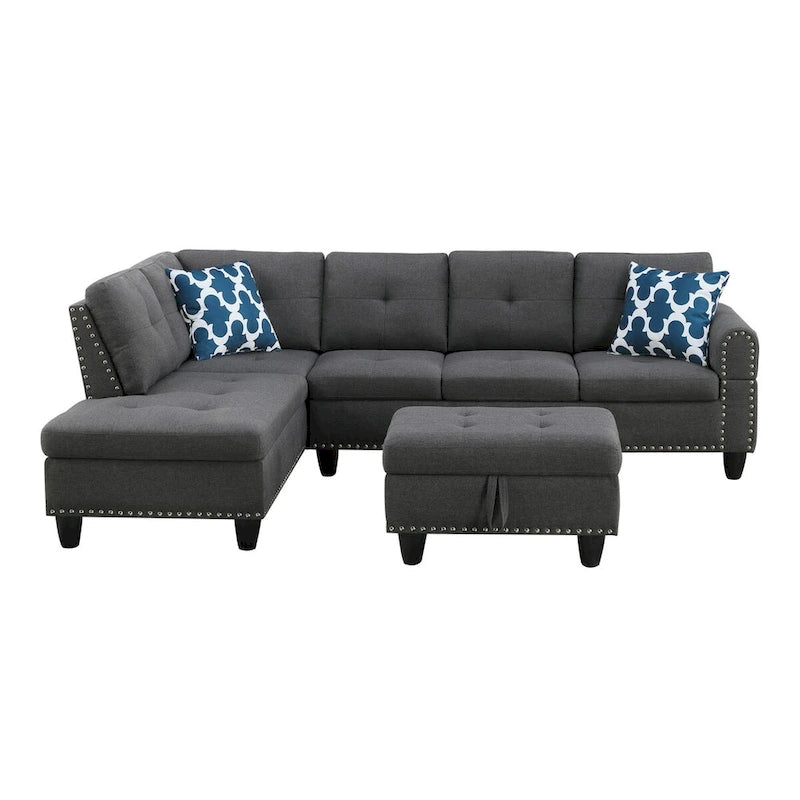 Alger 98 Zoll breites Sofa mit Ottomane und Recamiere, linke Ausrichtung – 98B x 71T x 33H