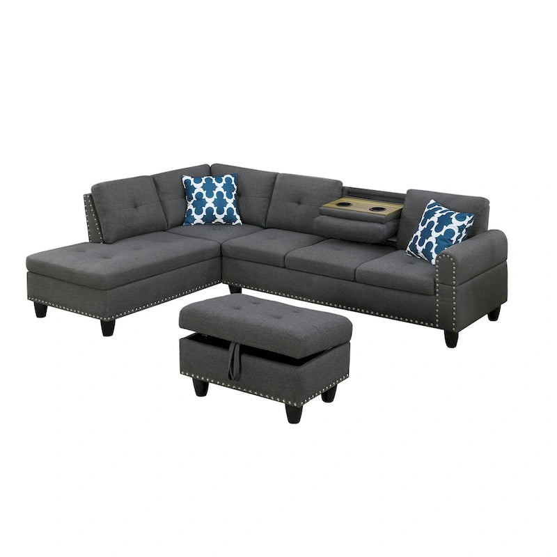 Alger 98 Zoll breites Sofa mit Ottomane und Recamiere, linke Ausrichtung – 98B x 71T x 33H