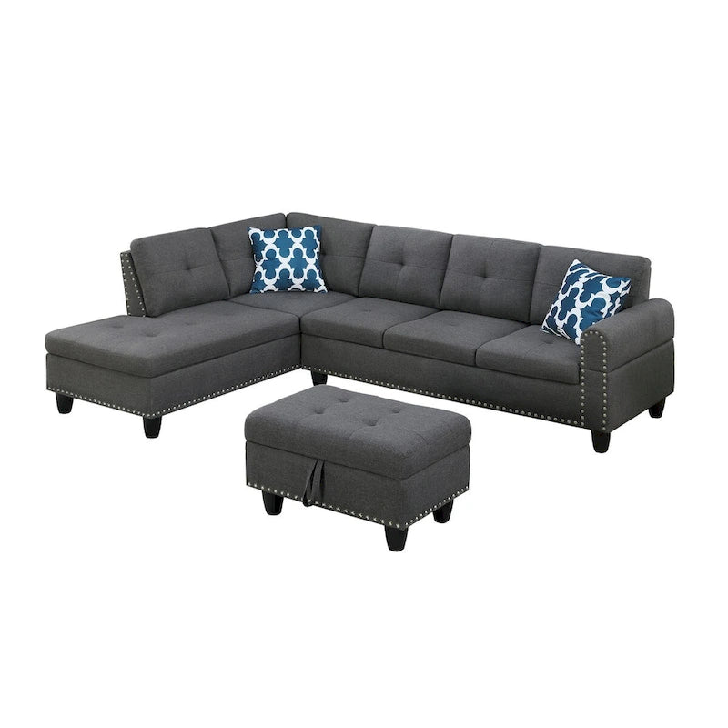 Alger 98 Zoll breites Sofa mit Ottomane und Recamiere, linke Ausrichtung – 98B x 71T x 33H