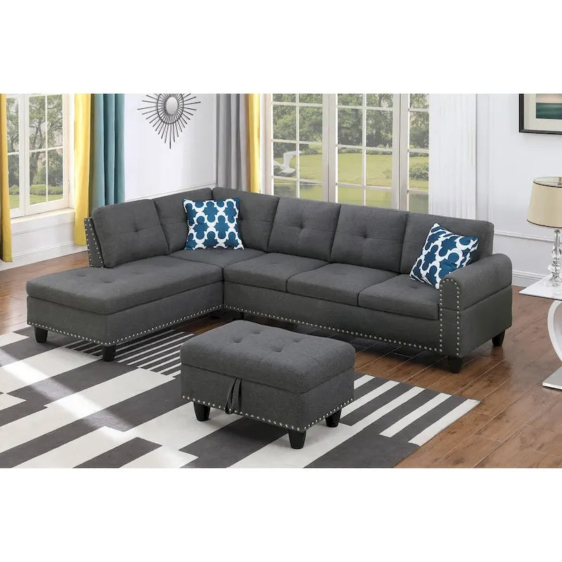 Alger 98 Zoll breites Sofa mit Ottomane und Recamiere, linke Ausrichtung – 98B x 71T x 33H