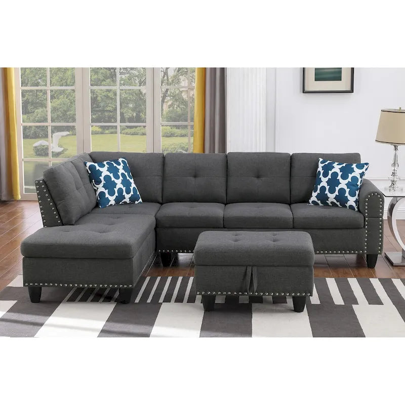 Alger 98 Zoll breites Sofa mit Ottomane und Recamiere, linke Ausrichtung – 98B x 71T x 33H