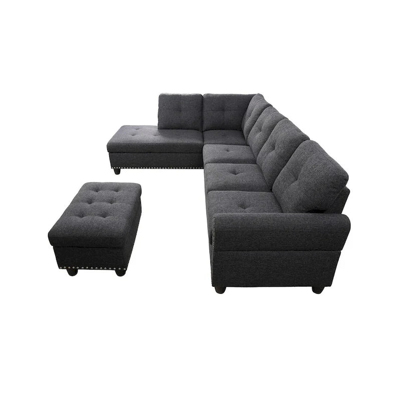 Alger 98 Zoll breites Sofa mit Ottomane und Recamiere, linke Ausrichtung – 98B x 71T x 33H