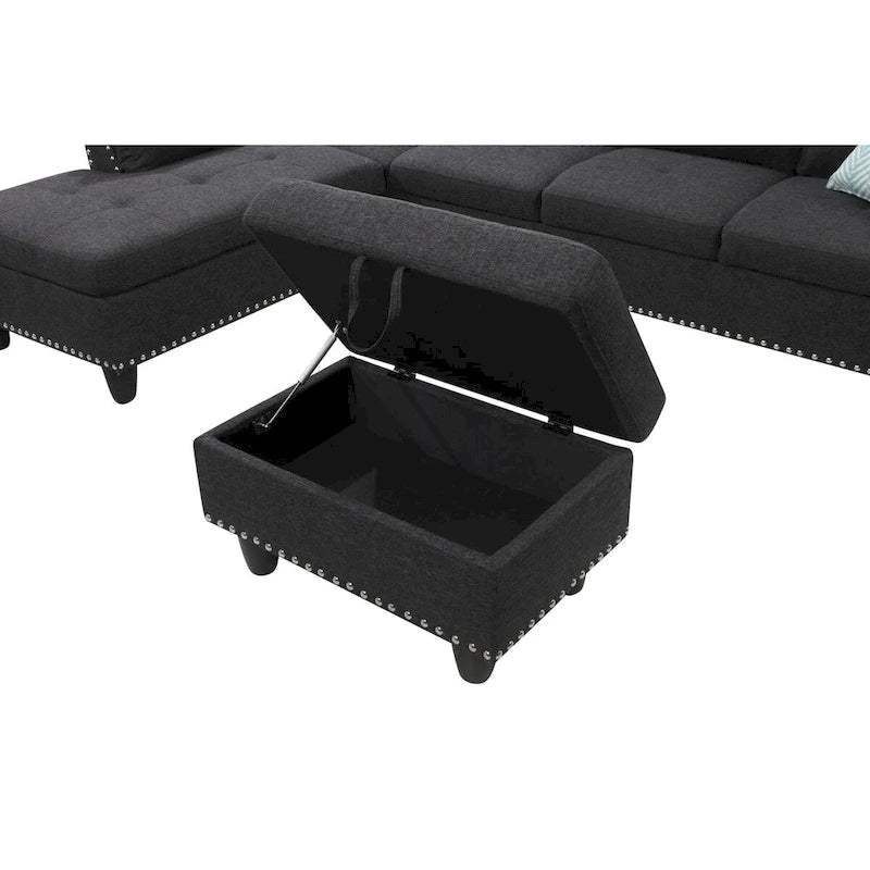 Alger 98 Zoll breites Sofa mit Ottomane und Recamiere, linke Ausrichtung – 98B x 71T x 33H