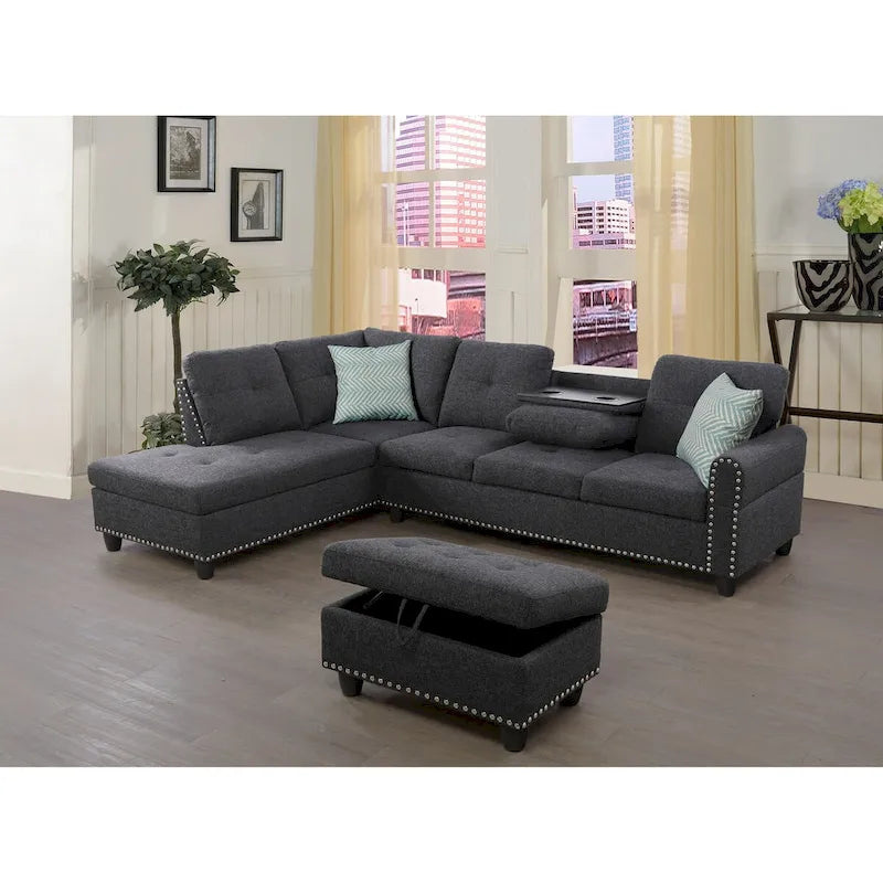 Alger 98 Zoll breites Sofa mit Ottomane und Recamiere, linke Ausrichtung – 98B x 71T x 33H