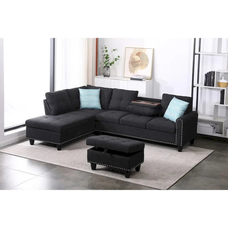 Alger 98 Zoll breites Sofa mit Ottomane und Recamiere, linke Ausrichtung – 98B x 71T x 33H