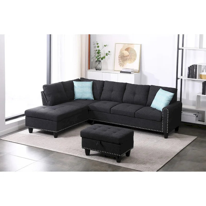 Alger 98 Zoll breites Sofa mit Ottomane und Recamiere, linke Ausrichtung – 98B x 71T x 33H