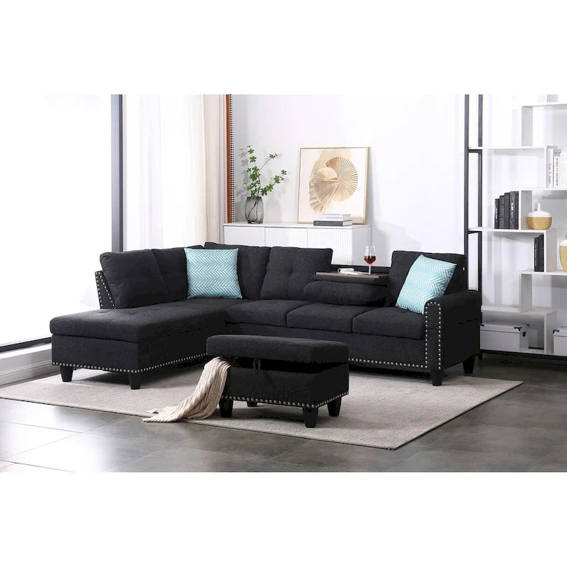 Alger 98 Zoll breites Sofa mit Ottomane und Recamiere, linke Ausrichtung – 98B x 71T x 33H