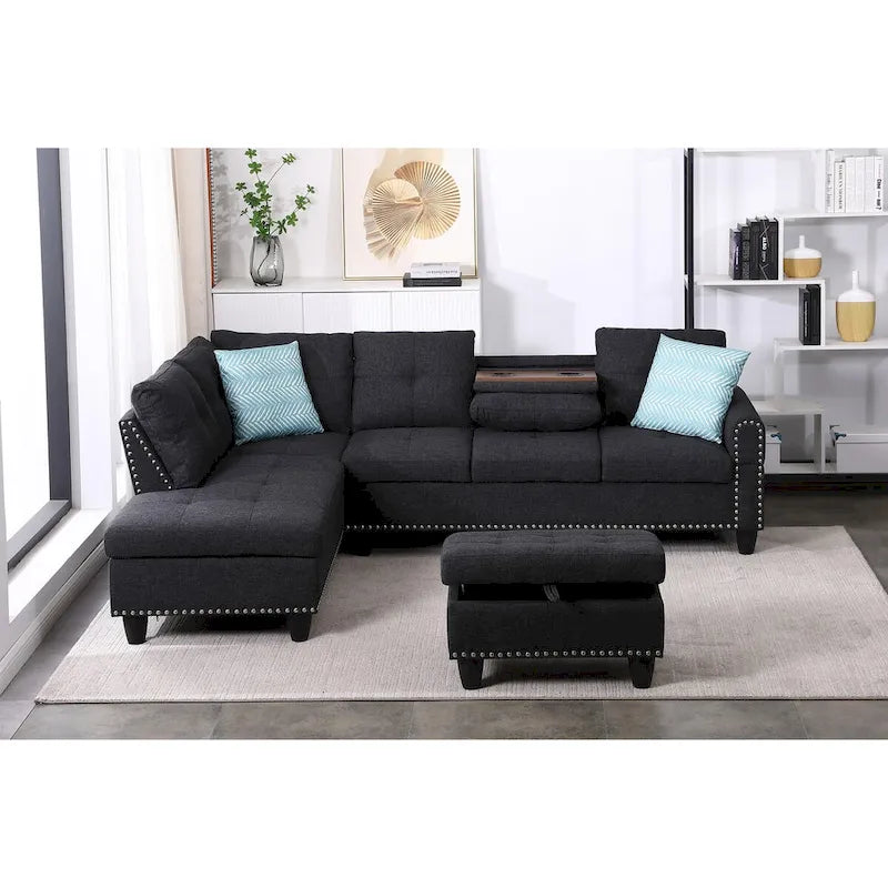 Alger 98 Zoll breites Sofa mit Ottomane und Recamiere, linke Ausrichtung – 98B x 71T x 33H