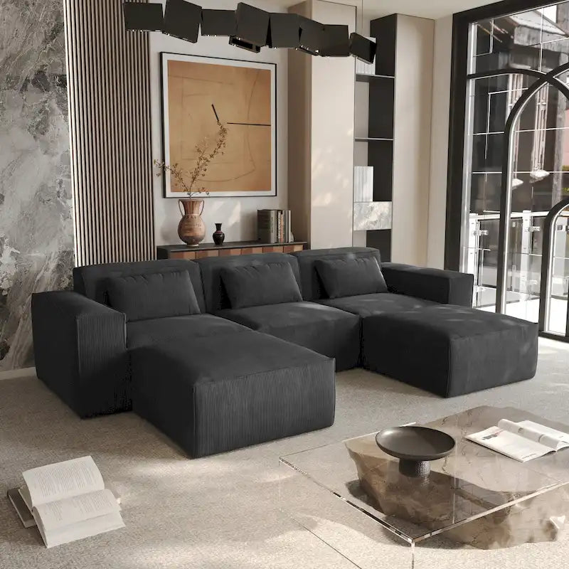 Modernes modulares Ecksofa mit 3 Kissen, umwandelbares Wohnzimmersofa mit Ottomanen
