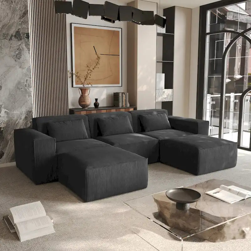 Modernes modulares Ecksofa mit 3 Kissen, umwandelbares Wohnzimmersofa mit Ottomanen