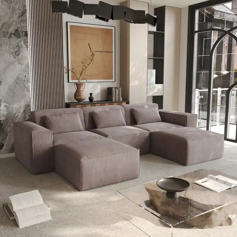 Modernes modulares Ecksofa mit 3 Kissen, umwandelbares Wohnzimmersofa mit Ottomanen