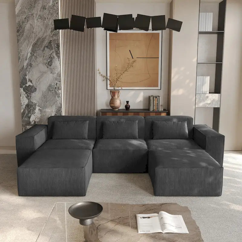Modernes modulares Ecksofa mit 3 Kissen, umwandelbares Wohnzimmersofa mit Ottomanen