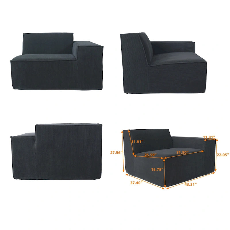 Modernes modulares Ecksofa mit 3 Kissen, umwandelbares Wohnzimmersofa mit Ottomanen