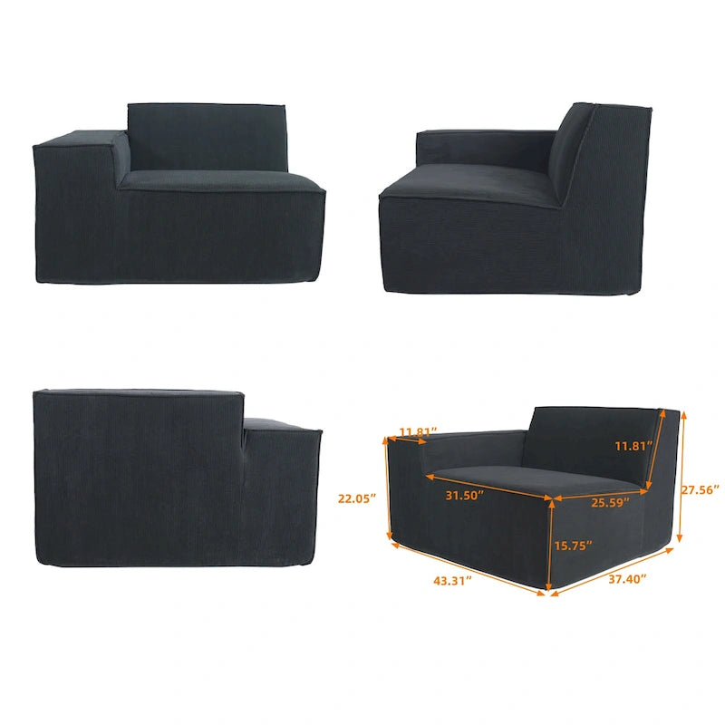 Modernes modulares Ecksofa mit 3 Kissen, umwandelbares Wohnzimmersofa mit Ottomanen