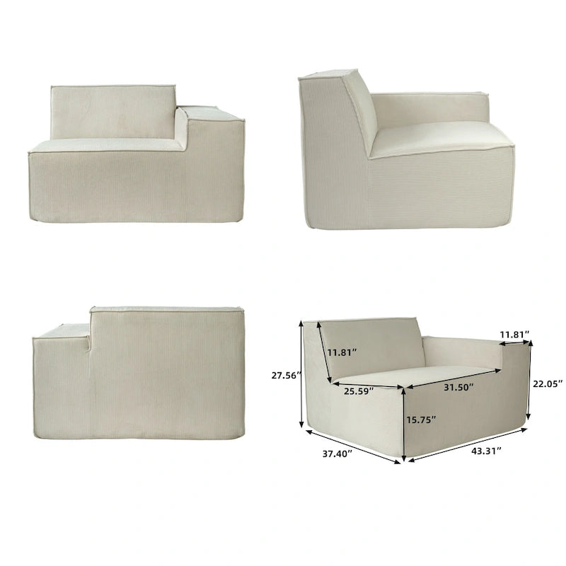 Modernes modulares Ecksofa mit 3 Kissen, umwandelbares Wohnzimmersofa mit Ottomanen