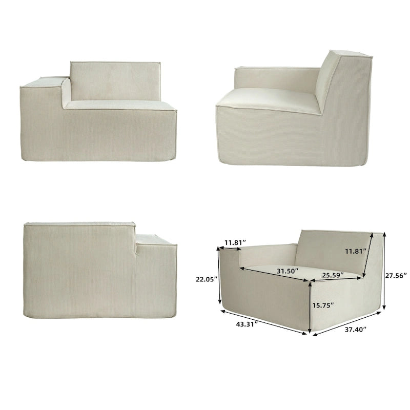 Modernes modulares Ecksofa mit 3 Kissen, umwandelbares Wohnzimmersofa mit Ottomanen