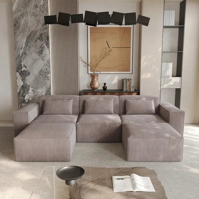 Modernes modulares Ecksofa mit 3 Kissen, umwandelbares Wohnzimmersofa mit Ottomanen