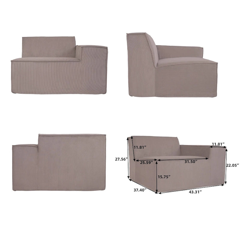 Modernes modulares Ecksofa mit 3 Kissen, umwandelbares Wohnzimmersofa mit Ottomanen