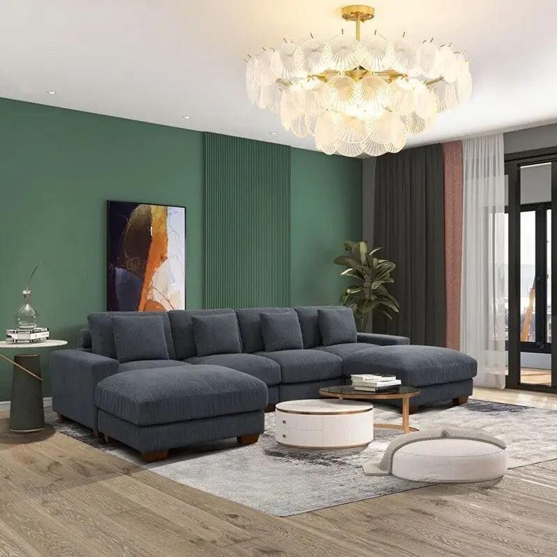 123 U-förmiges 6-teiliges Cord-Sofa