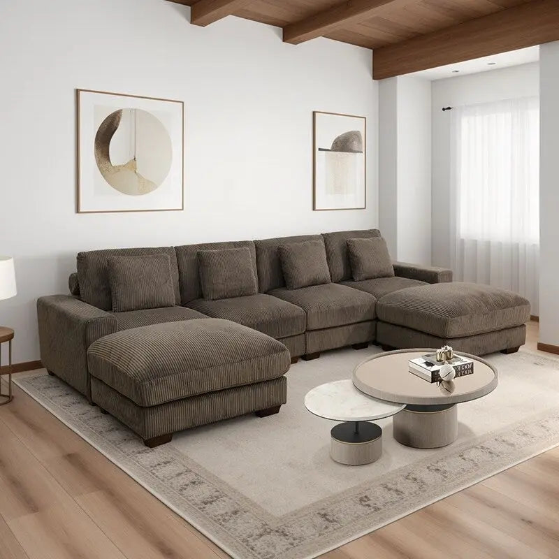 123 U-förmiges 6-teiliges Cord-Sofa