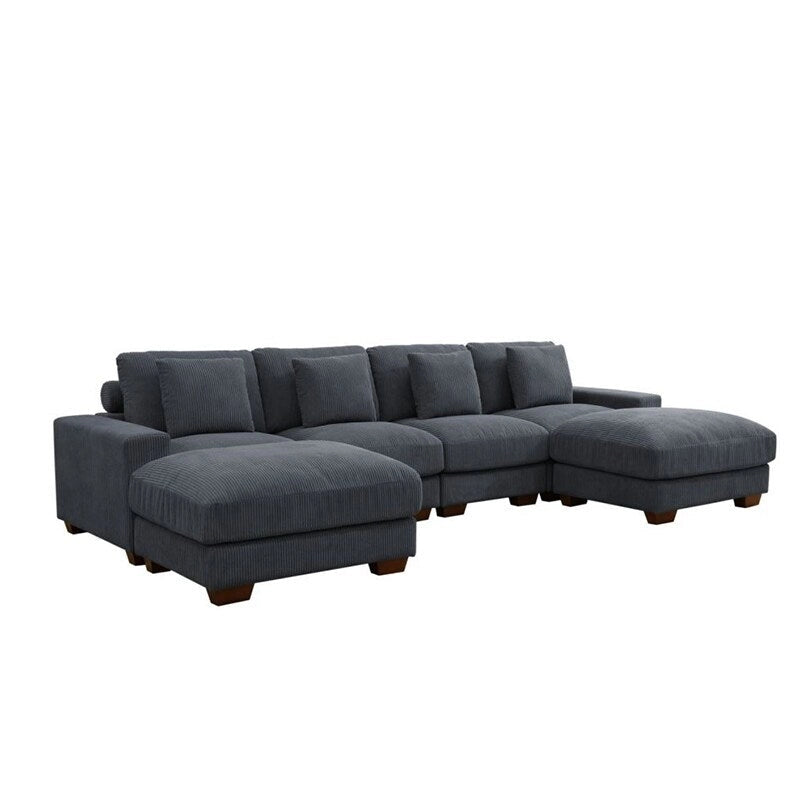 123 U-förmiges 6-teiliges Cord-Sofa