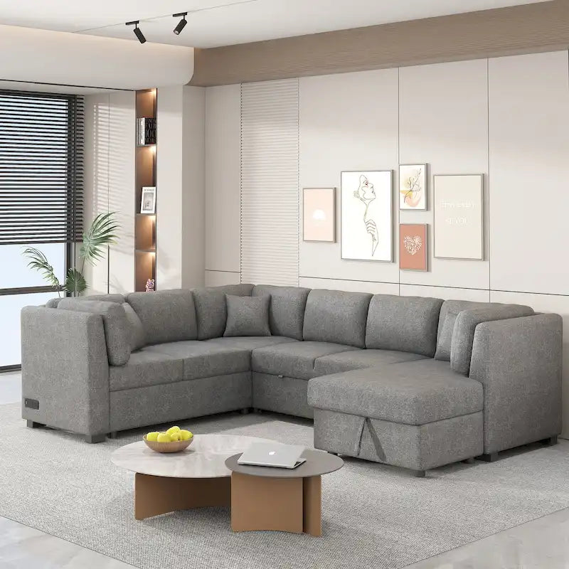 MERAX Ecksofa mit Ausziehfunktion und Stauraum-Recamiere