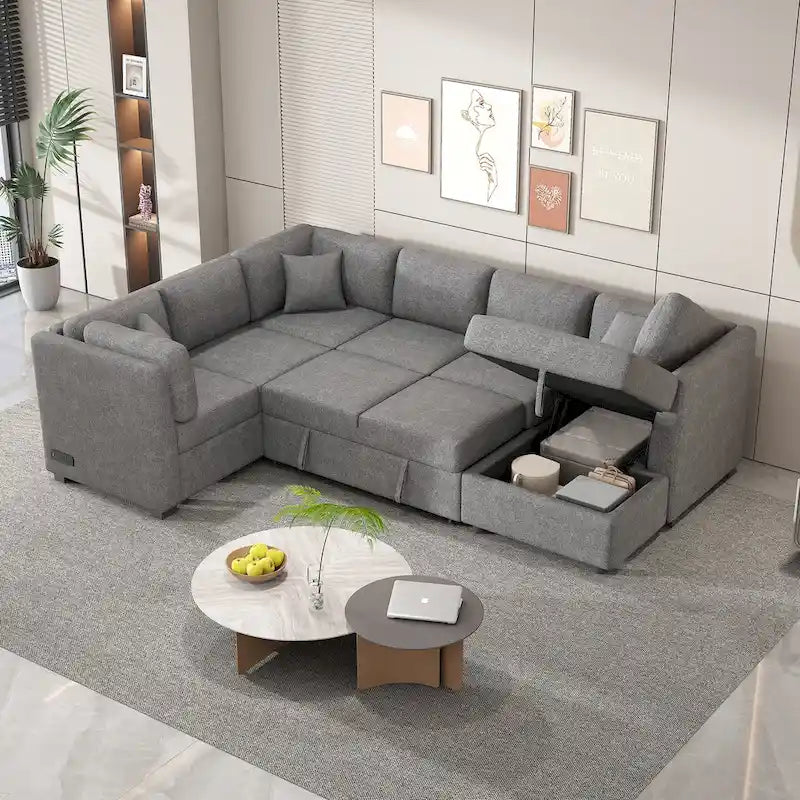 MERAX Ecksofa mit Ausziehfunktion und Stauraum-Recamiere