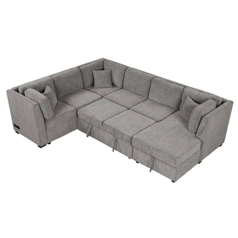 MERAX Ecksofa mit Ausziehfunktion und Stauraum-Recamiere