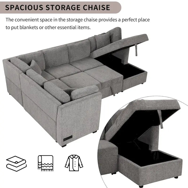 MERAX Ecksofa mit Ausziehfunktion und Stauraum-Recamiere