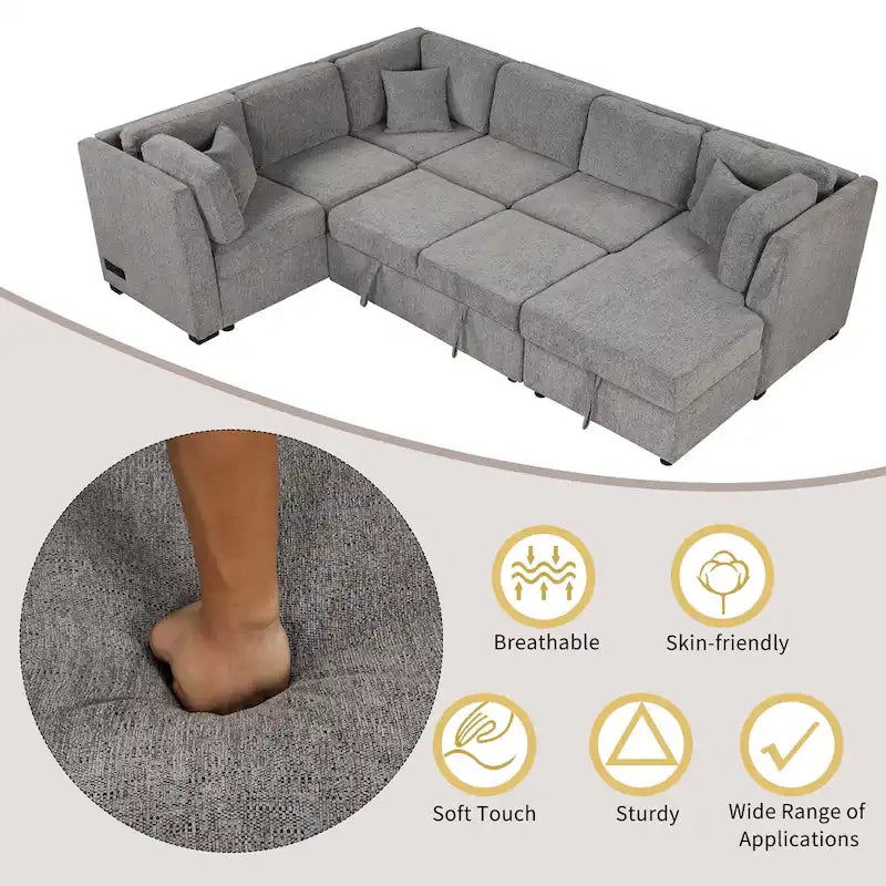 MERAX Ecksofa mit Ausziehfunktion und Stauraum-Recamiere