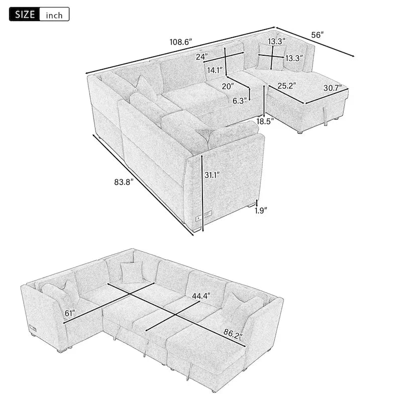 MERAX Ecksofa mit Ausziehfunktion und Stauraum-Recamiere