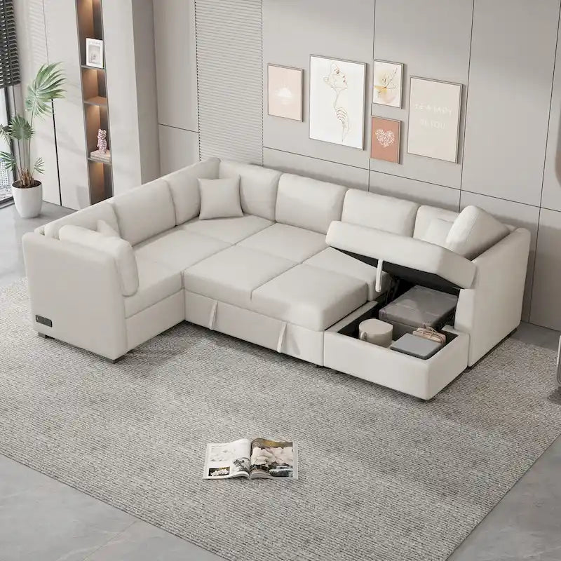 MERAX Ecksofa mit Ausziehfunktion und Stauraum-Recamiere