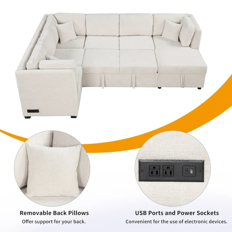 MERAX Ecksofa mit Ausziehfunktion und Stauraum-Recamiere
